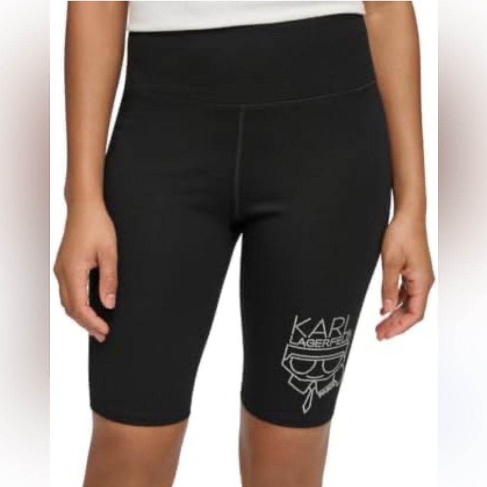 NWT Karl Lagerfeld Paris Women’s Logo Bike Shorts – Black SZ Small